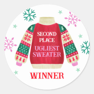 2nd Place Ugly Sweater Contest Prize Winner Classic Round Sticker