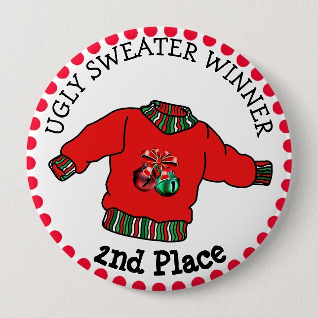 2nd Place Ugly Sweater Winner Christmas Gold Medal Button (Front)