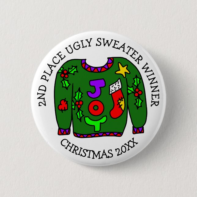 2ND Place Winner Ugly Sweater Contest Medal   Button (Front)