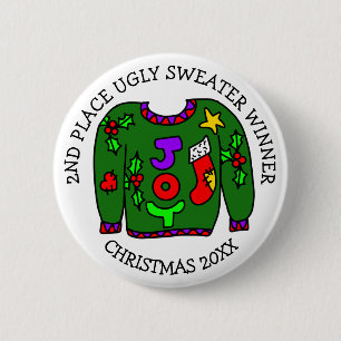 2ND Place Winner Ugly Sweater Contest Medal   Button