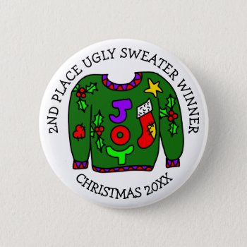 2nd Place Winner Ugly Sweater Contest Medal   Button by FeelingLikeChristmas at Zazzle
