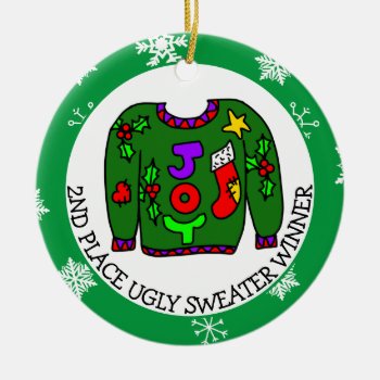 2nd Place Winner Ugly Sweater Contest Medal    Ceramic Ornament by FeelingLikeChristmas at Zazzle