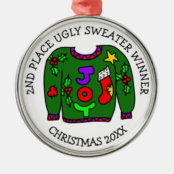 2nd Place Winner Ugly Sweater Contest Medal   Metal Ornament by FeelingLikeChristmas at Zazzle