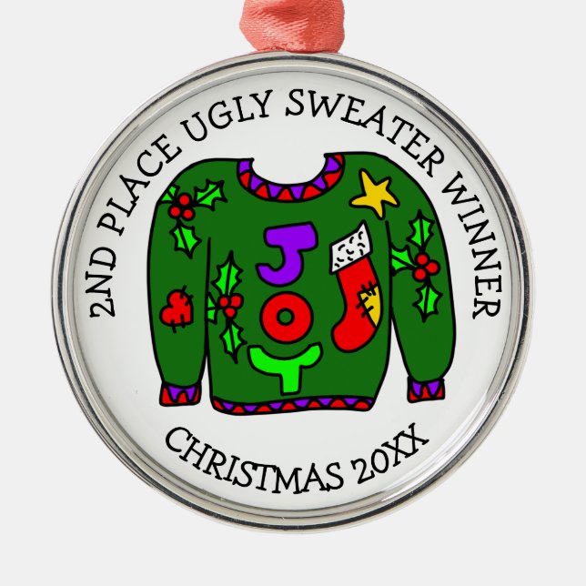 2ND Place Winner Ugly Sweater Contest Medal   Metal Ornament (Front)