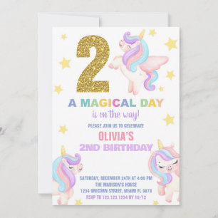2nd Rainbow Unicorn Birthday Invitations Fly
