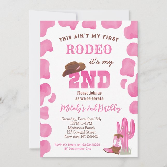2nd Rodeo Cowgirl Second Birthday Invitations (Front)