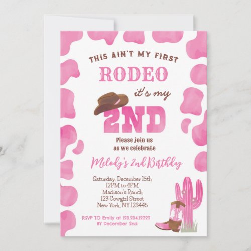 2nd Rodeo Cowgirl Second Birthday Invitations