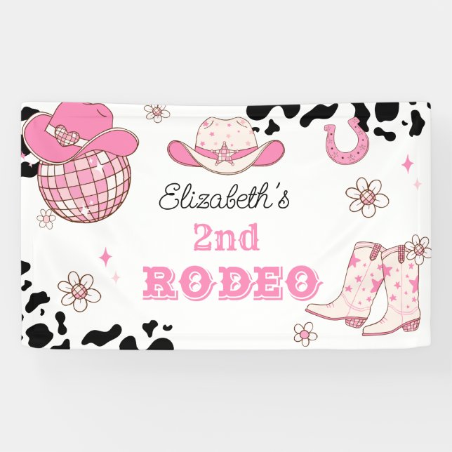 2nd Rodeo Cowgirl Western Birthday party Banner (Horizontal)