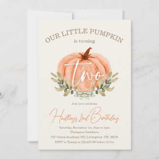 2nd Second Birthday Little Pumpkin Fall / Autumn Invitation