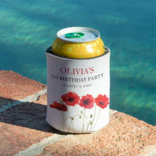2nd Second Birthday Party Poppies Baby Girl Can Cooler