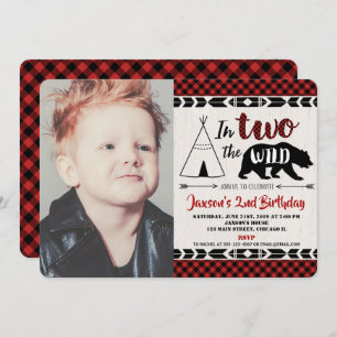 2nd second birthday photo invitation boy wild two
