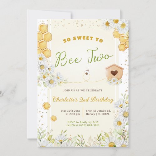 2nd Second Birthday Sweet Bee Two Girl Bumblebee Invitation