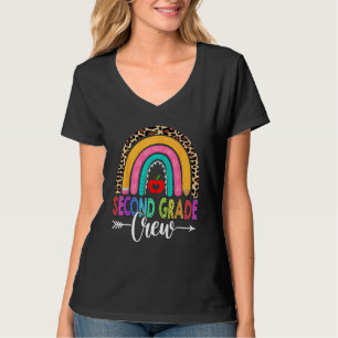 2nd Second Grade Crew Rainbow Leopard Teacher Back T-Shirt