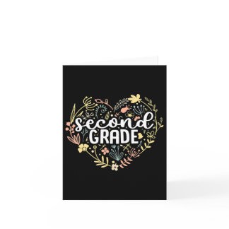 2nd Second Grade Floral Heart Back To School Teach Card