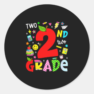 2nd second grade retro colorful back to school classic round sticker