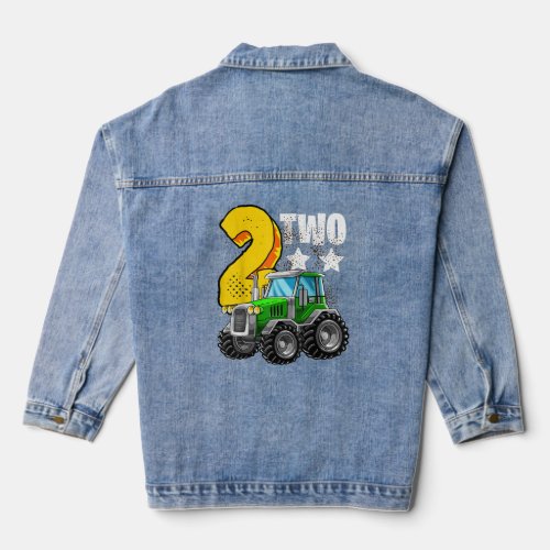 2nd Tractor Birthday Party Farm Educational 2 Year Denim Jacket