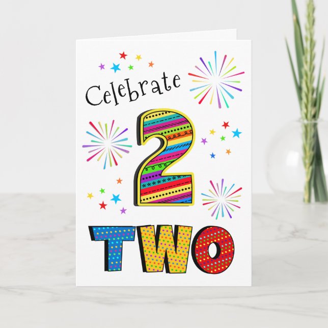 2nd Two BIG Fireworks Stars Happy Second Birthday Card (Front)