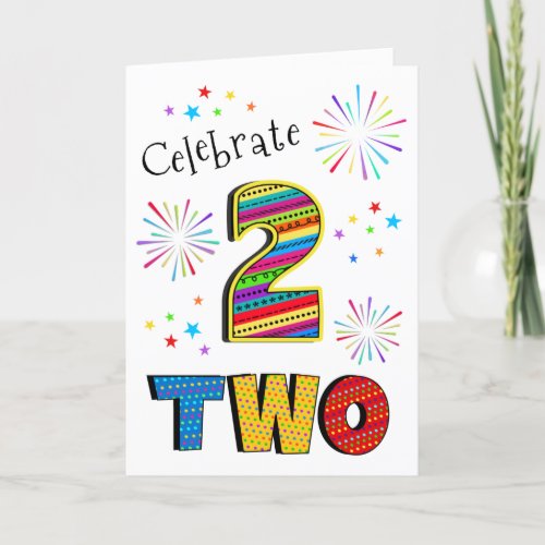 2nd Two BIG Fireworks Stars Happy Second Birthday Card