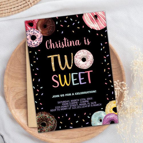 2nd Two Sweet Colors Donut Birthday Invitations