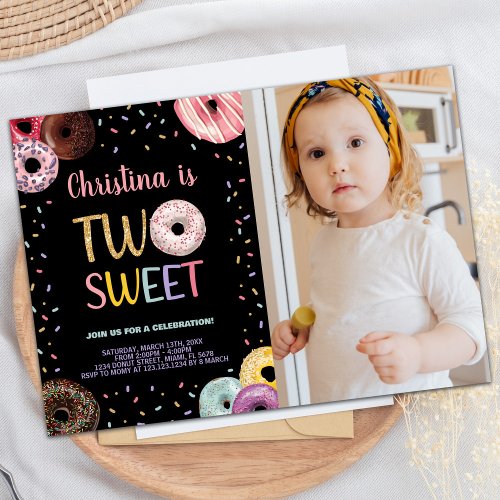 2nd Two Sweet Colors Photo Donut Birthday Invitation