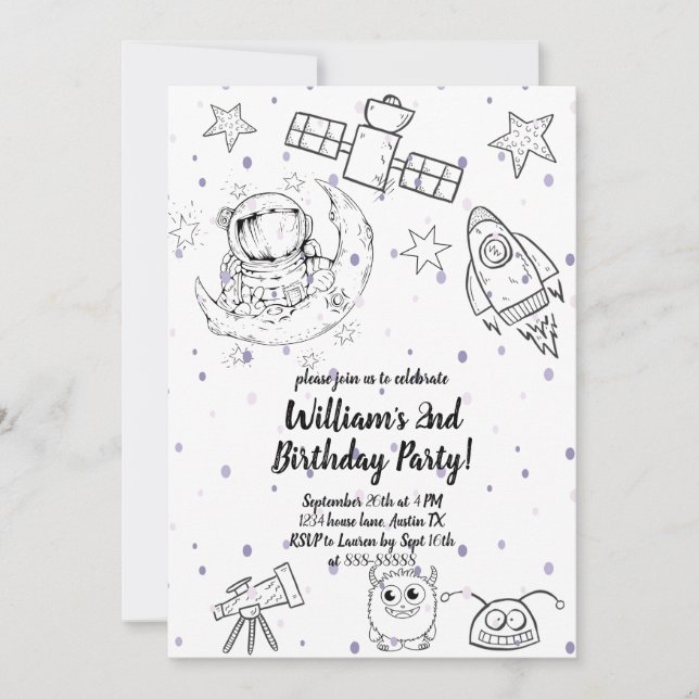 2nd Two The Moon and Stars Astronaut Birthday Invitation (Front)