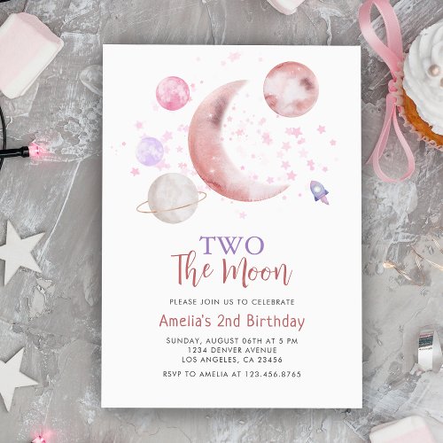 2nd Two The Moon Birthday Girl Invitation