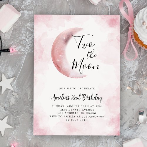 2nd Two The Moon Girl Birthday Party Pink  Invitation