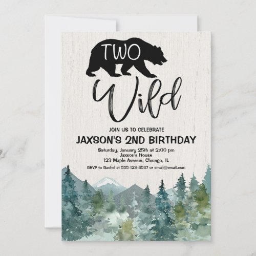 2nd Two Wild birthday boy rustic mountains forest Invitation