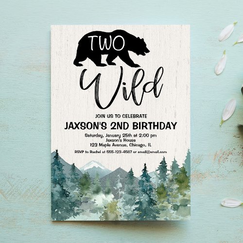 2nd Two Wild birthday boy rustic mountains forest Invitation