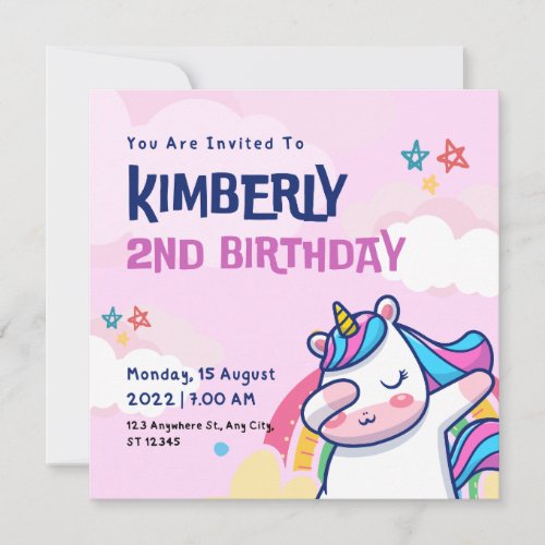 2nd Unicorn Birthday  Invitation Card