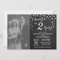 2nd Wedding Anniversary Chalkboard Black Silver