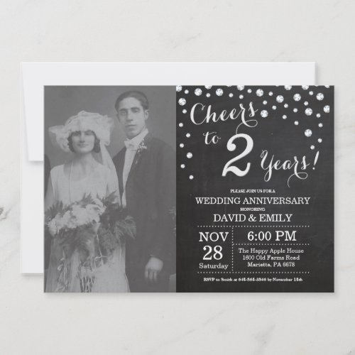 2nd Wedding Anniversary Chalkboard Black Silver Invitation