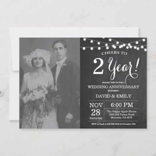 2nd Wedding Anniversary Chalkboard Photo Invitation