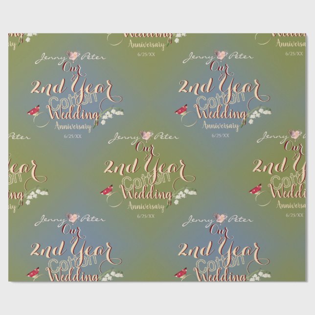 2nd Wedding Anniversary Cotton Lily of the Valley Wrapping Paper (Flat)