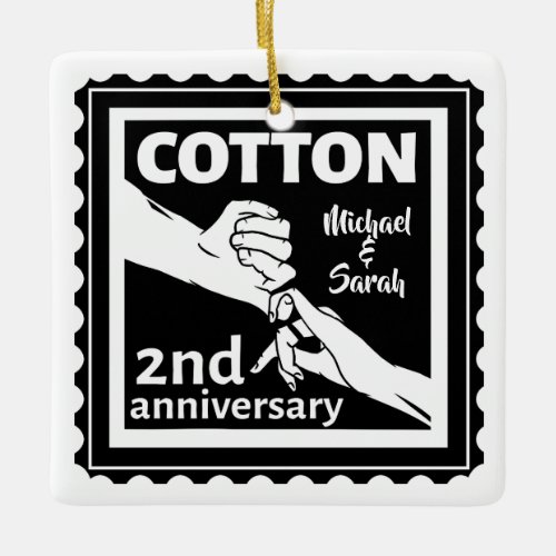 2nd Wedding anniversary couple holding hands Ceramic Ornament