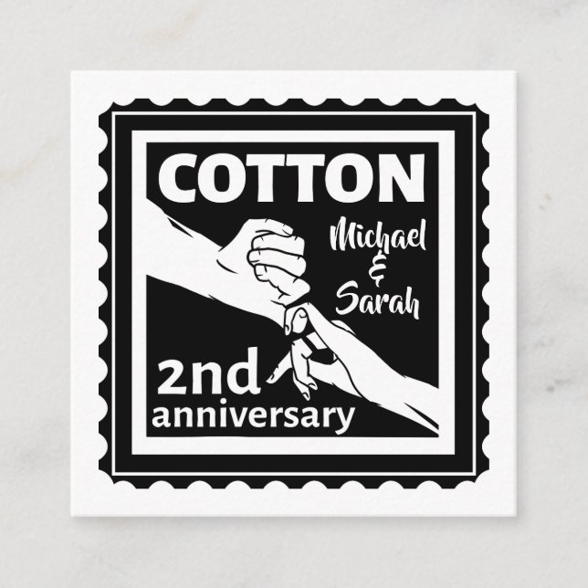 2nd Wedding anniversary couple holding hands Enclosure Card (Front)