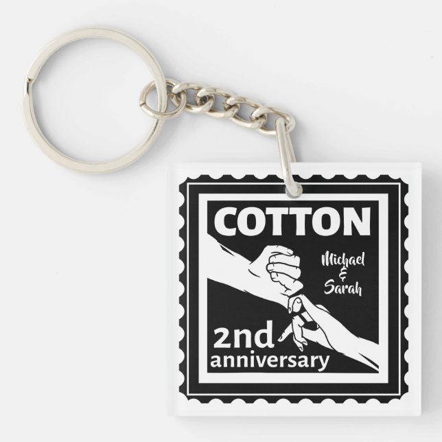 2nd Wedding anniversary couple holding hands Keychain (Front)