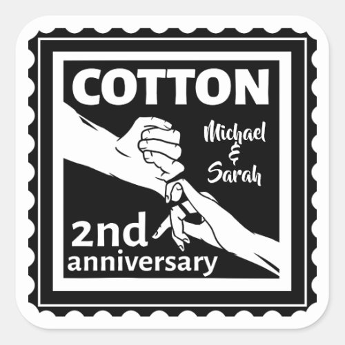 2nd Wedding anniversary couple holding hands Square Sticker