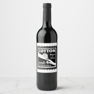 2nd Wedding anniversary couple holding hands Wine Label