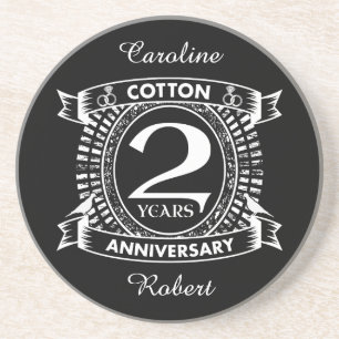 2nd wedding anniversary distressed crest coaster