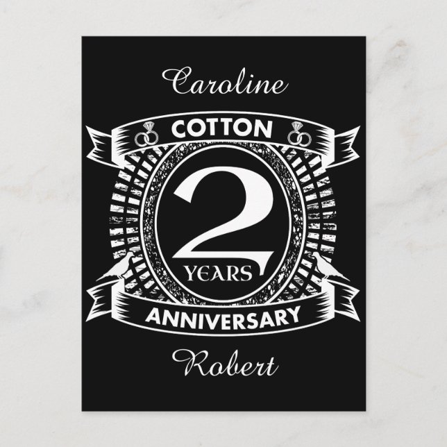 2nd wedding anniversary distressed crest postcard (Front)
