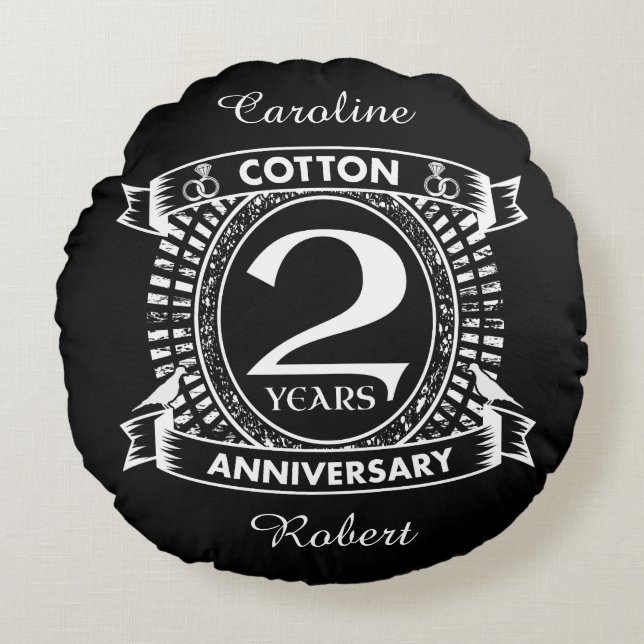 2nd wedding anniversary distressed crest round pillow (Front)