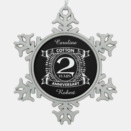2nd wedding anniversary distressed crest snowflake pewter christmas ornament
