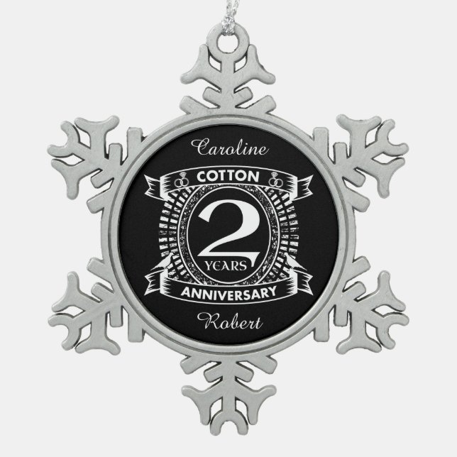 2nd wedding anniversary distressed crest snowflake pewter christmas ornament (Front)