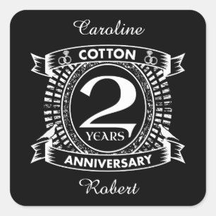 2nd wedding anniversary distressed crest square sticker