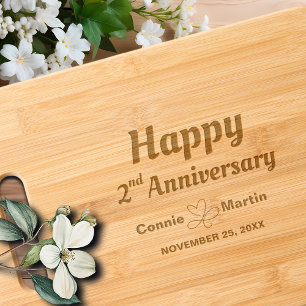 2nd Wedding Anniversary Elegant Engraved Cutting Board
