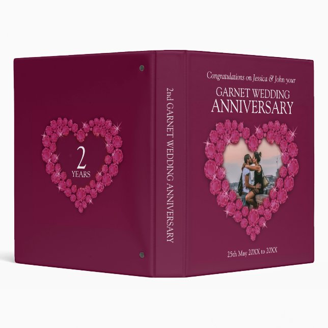 2nd wedding anniversary garnet heart photo 3 ring binder (Background)
