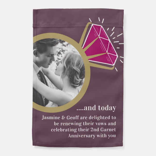 2nd wedding anniversary garnet now then photo garden flag (Back)