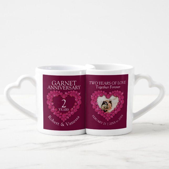 2nd wedding anniversary garnet red gemstone photo  coffee mug set (Front Nesting)