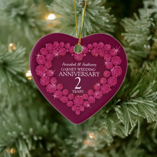 2nd Wedding Anniversary garnet red heart Ceramic Ornament